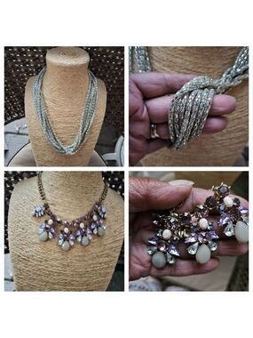 2 for 1 Silver-tone Multi-strand Rope and Purple Rhinestone Beaded Necklaces